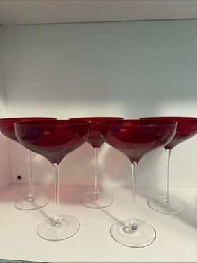 Set of 5 Ruby Red Coupe Glasses bohemian glasses
